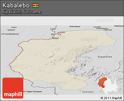 Shaded Relief Panoramic Map of Kabalebo, desaturated