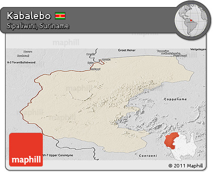Shaded Relief Panoramic Map of Kabalebo, desaturated