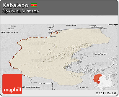 Shaded Relief Panoramic Map of Kabalebo, desaturated