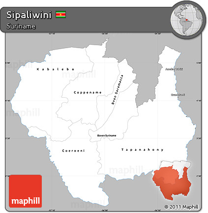 Gray Simple Map of Sipaliwini, single color outside