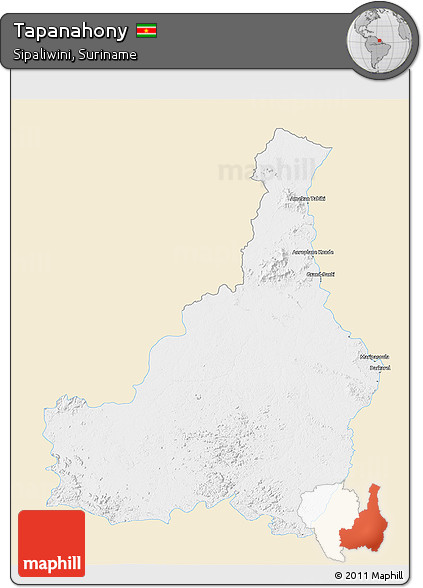 Classic Style 3D Map of Tapanahony, single color outside