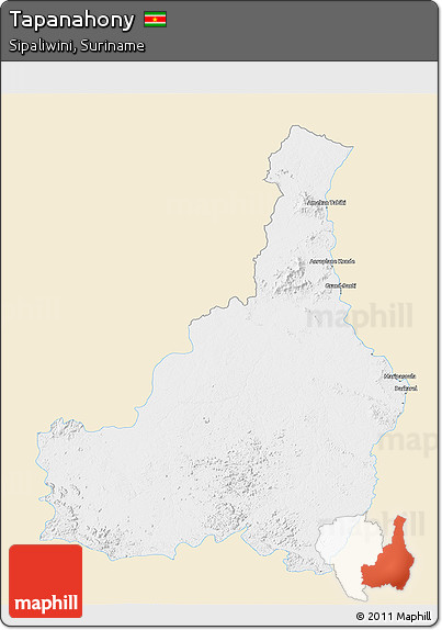 Classic Style 3D Map of Tapanahony, single color outside