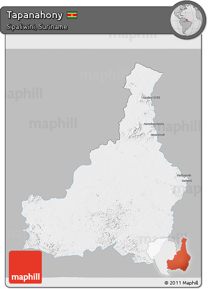 Gray 3D Map of Tapanahony, single color outside