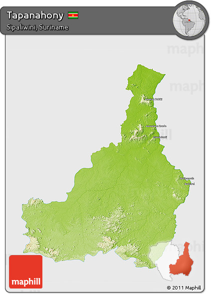 Physical 3D Map of Tapanahony, single color outside