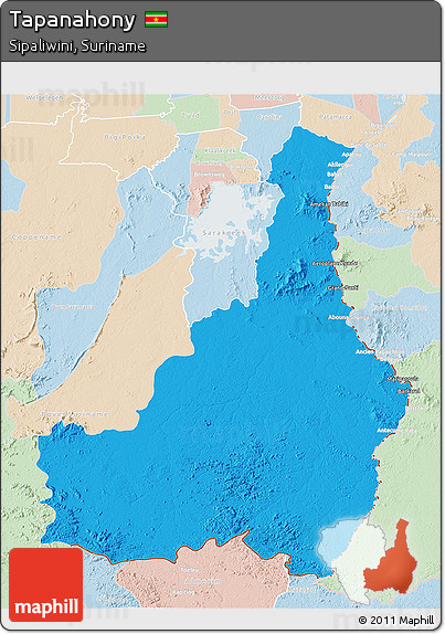Political 3D Map of Tapanahony, lighten