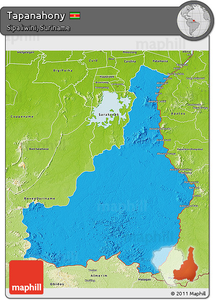 Political 3D Map of Tapanahony, physical outside