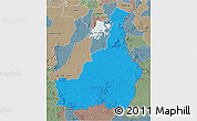 Political 3D Map of Tapanahony, semi-desaturated