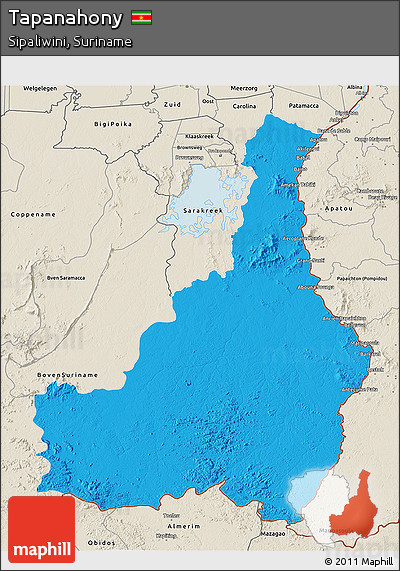 Political 3D Map of Tapanahony, shaded relief outside
