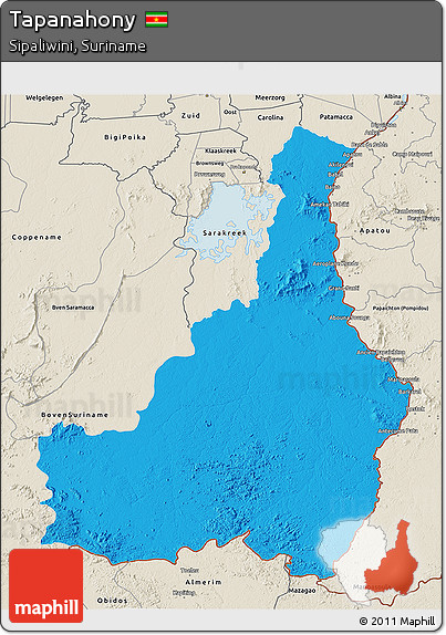 Political 3D Map of Tapanahony, shaded relief outside