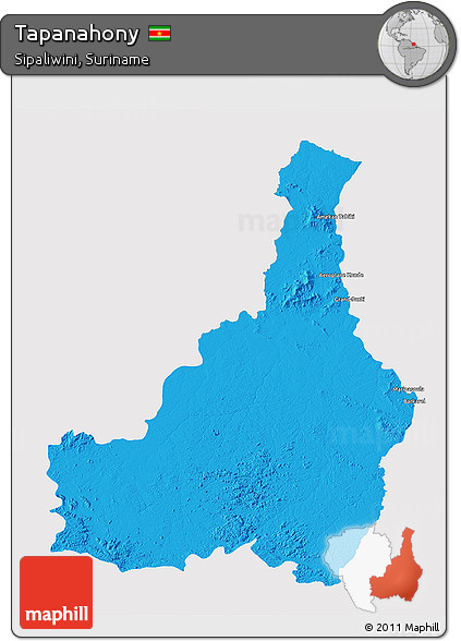 Political 3D Map of Tapanahony, single color outside