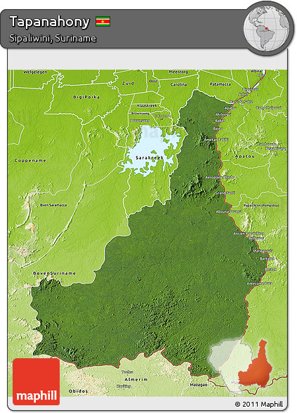Satellite 3D Map of Tapanahony, physical outside