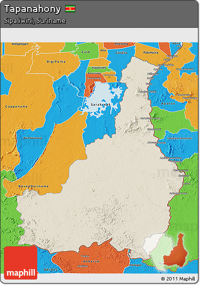 Shaded Relief 3D Map of Tapanahony, political outside