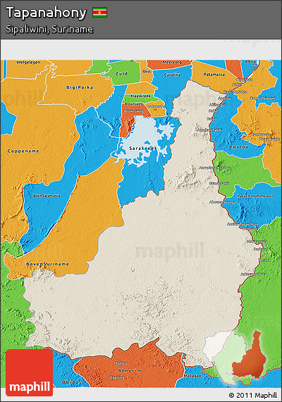 Shaded Relief 3D Map of Tapanahony, political outside