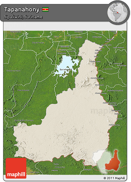 Shaded Relief 3D Map of Tapanahony, satellite outside