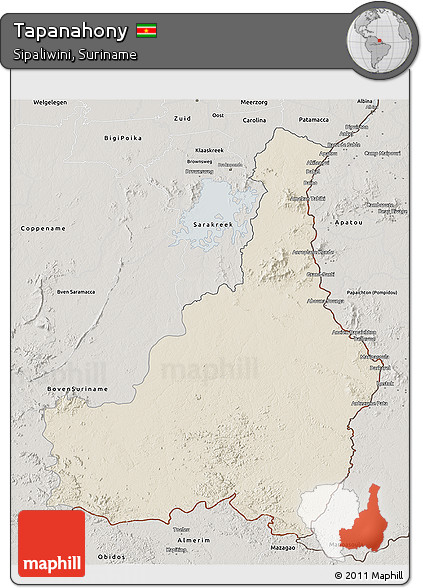 Shaded Relief 3D Map of Tapanahony, semi-desaturated