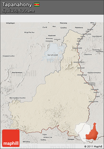 Shaded Relief 3D Map of Tapanahony, semi-desaturated