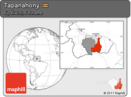 Blank Location Map of Tapanahony, highlighted country, highlighted parent region, within the entire country