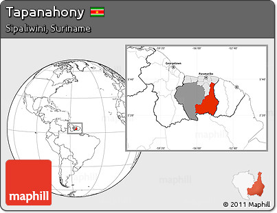 Blank Location Map of Tapanahony, highlighted country, highlighted parent region, within the entire country