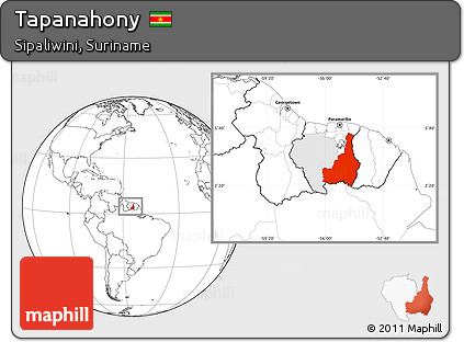 Blank Location Map of Tapanahony, highlighted parent region, within the entire country