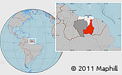 Gray Location Map of Tapanahony, highlighted country, highlighted parent region, hill shading