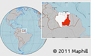 Gray Location Map of Tapanahony, highlighted country, hill shading