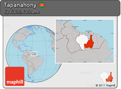 Gray Location Map of Tapanahony, highlighted parent region, within the entire country