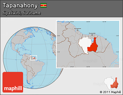 Gray Location Map of Tapanahony, highlighted parent region, within the entire country