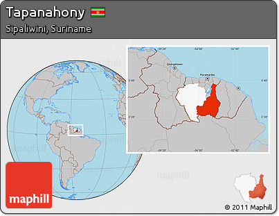 Gray Location Map of Tapanahony, highlighted parent region, within the entire country