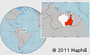 Gray Location Map of Tapanahony, highlighted parent region, within the entire country, hill shading