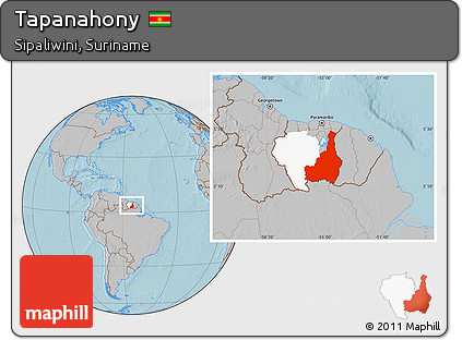 Gray Location Map of Tapanahony, highlighted parent region, hill shading