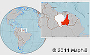 Gray Location Map of Tapanahony, highlighted parent region, hill shading