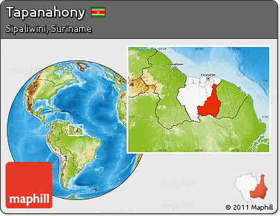 Physical Location Map of Tapanahony, highlighted country, within the entire country