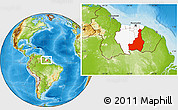 Physical Location Map of Tapanahony, highlighted country, within the entire country