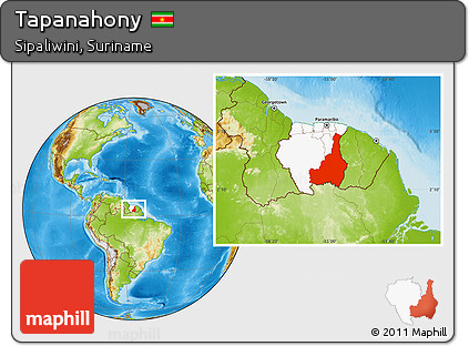 Physical Location Map of Tapanahony, highlighted country