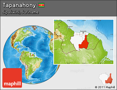 Physical Location Map of Tapanahony, highlighted country