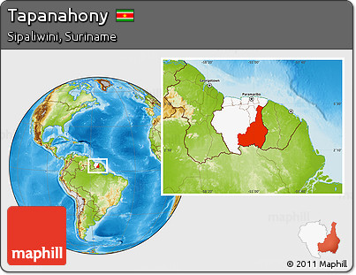 Physical Location Map of Tapanahony, highlighted country