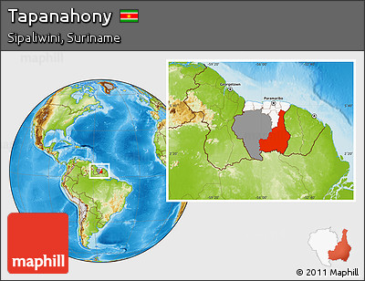 Physical Location Map of Tapanahony, highlighted country, highlighted parent region, within the entire country