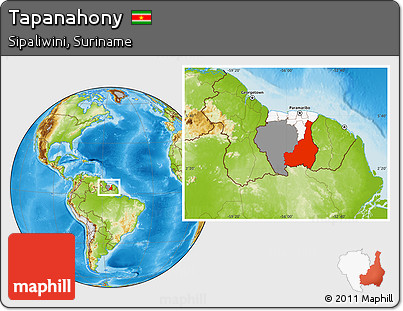 Physical Location Map of Tapanahony, highlighted country, highlighted parent region, within the entire country