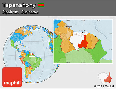 Political Location Map of Tapanahony, highlighted country