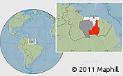 Savanna Style Location Map of Tapanahony, highlighted country, highlighted parent region, within the entire country, hill shading