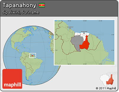 Savanna Style Location Map of Tapanahony, highlighted country, highlighted parent region