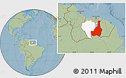 Savanna Style Location Map of Tapanahony, highlighted parent region, within the entire country, hill shading