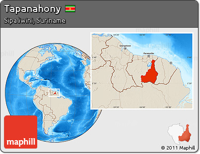 Shaded Relief Location Map of Tapanahony, within the entire country