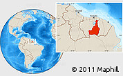 Shaded Relief Location Map of Tapanahony, within the entire country