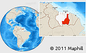 Shaded Relief Location Map of Tapanahony, highlighted country, within the entire country