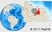 Shaded Relief Location Map of Tapanahony, highlighted country, highlighted parent region