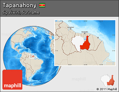 Shaded Relief Location Map of Tapanahony, highlighted parent region
