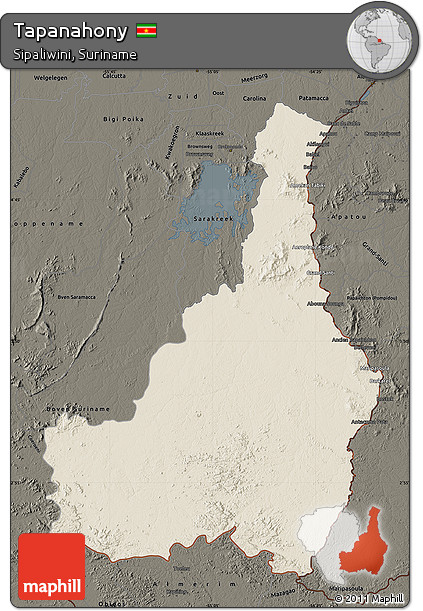 Shaded Relief Map of Tapanahony, darken