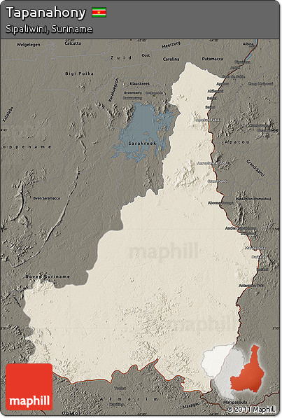 Shaded Relief Map of Tapanahony, darken