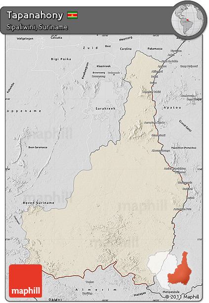 Shaded Relief Map of Tapanahony, desaturated